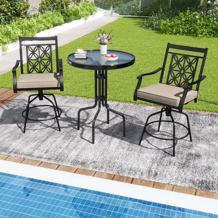Outdoor Swivel Bar Stools Set of 2 with Seat Cushions-Brown - Brown - Bar Stools