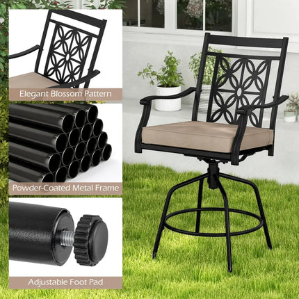 Outdoor Swivel Bar Stools Set of 2 with Seat Cushions-Brown - Brown - Bar Stools