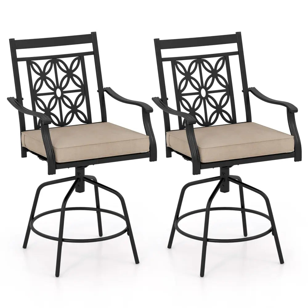 Outdoor Swivel Bar Stools Set of 2 with Seat Cushions-Brown - Brown - Bar Stools