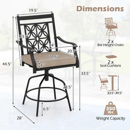 Outdoor Swivel Bar Stools Set of 2 with Seat Cushions-Brown - Brown - Bar Stools