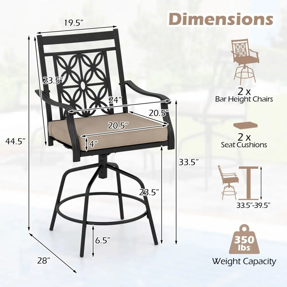 Outdoor Swivel Bar Stools Set of 2 with Seat Cushions-Brown - Brown - Bar Stools