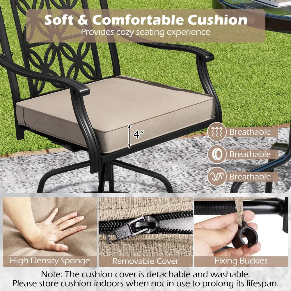 Outdoor Swivel Bar Stools Set of 2 with Seat Cushions-Brown - Brown - Bar Stools