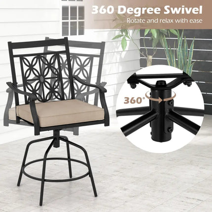 Outdoor Swivel Bar Stools Set of 2 with Seat Cushions-Brown - Brown - Bar Stools
