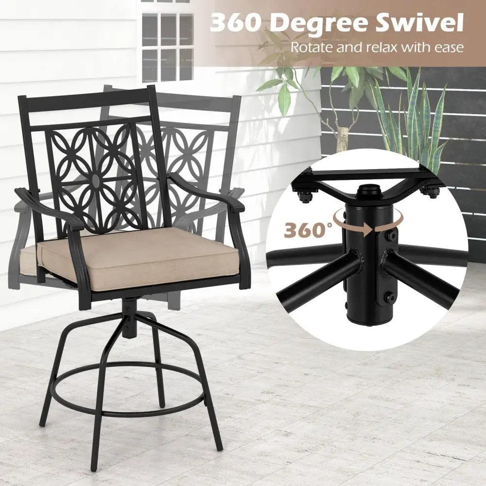 Outdoor Swivel Bar Stools Set of 2 with Seat Cushions-Brown - Brown - Bar Stools