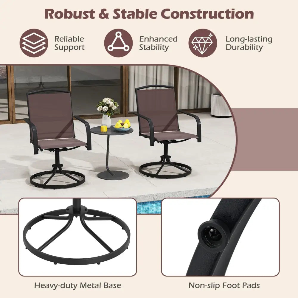 Outdoor Swivel Chairs Set of 2 with High Back and Breathable Seat-Coffee - Coffee - Patio Rocking Chairs & Gliders
