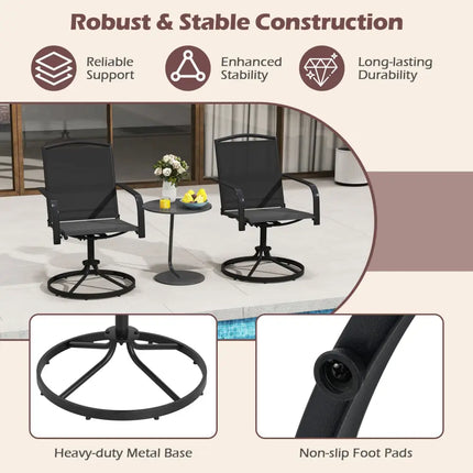 Outdoor Swivel Chairs Set of 2 with High Back and Breathable Seat-Black - Black - Patio Rocking Chairs & Gliders