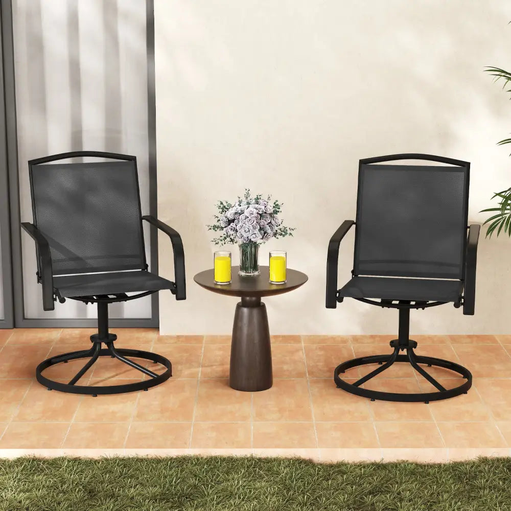 Outdoor Swivel Chairs Set of 2 with High Back and Breathable Seat-Black - Black - Patio Rocking Chairs & Gliders