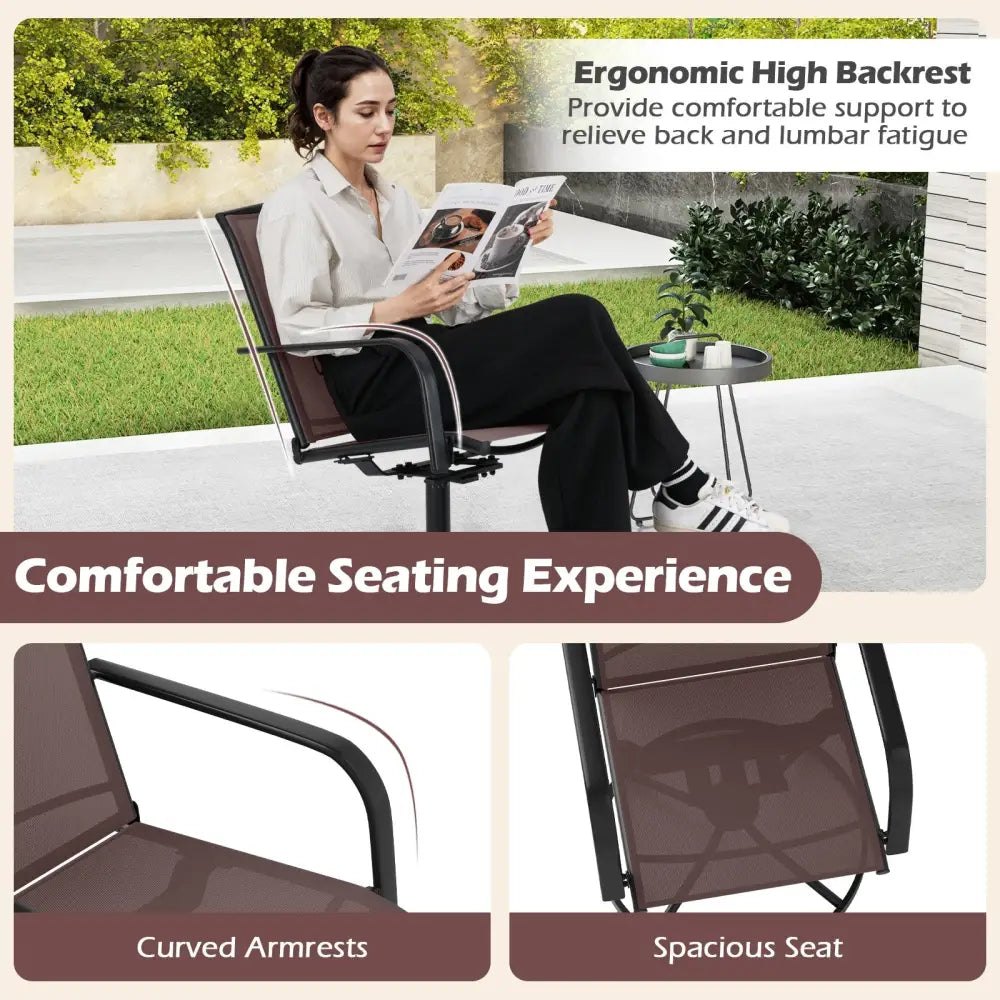 Outdoor Swivel Chairs Set of 2 with High Back and Breathable Seat-Coffee - Coffee - Patio Rocking Chairs & Gliders