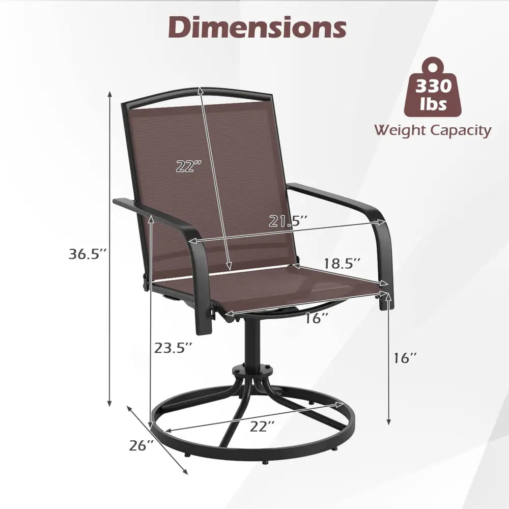 Outdoor Swivel Chairs Set of 2 with High Back and Breathable Seat-Coffee - Coffee - Patio Rocking Chairs & Gliders