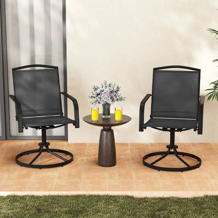 Outdoor Swivel Chairs Set of 2 with High Back and Breathable Seat-Black - Black - Patio Rocking Chairs & Gliders