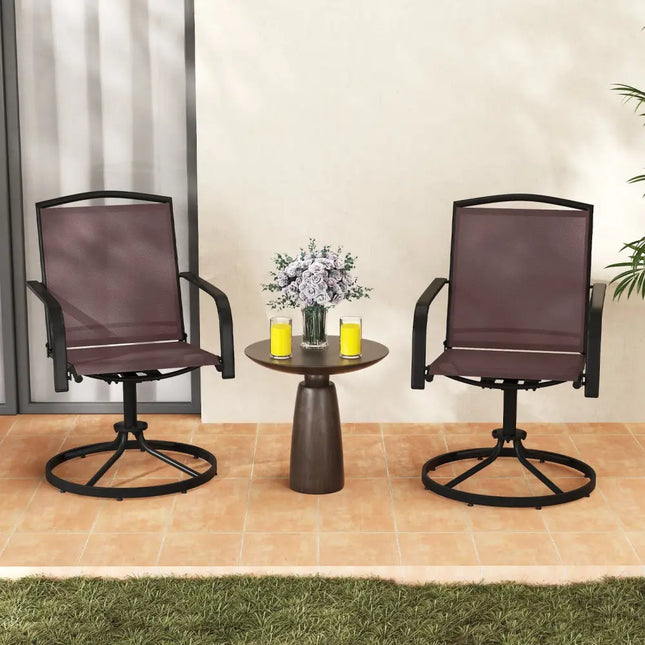 Outdoor Swivel Chairs Set of 2 with High Back and Breathable Seat-Coffee - Coffee - Patio Rocking Chairs & Gliders