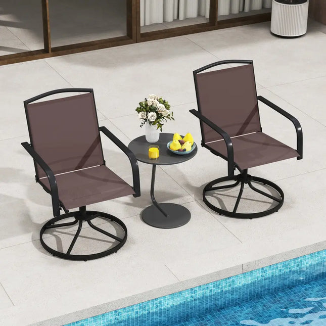 Outdoor Swivel Chairs Set of 2 with High Back and Breathable Seat-Coffee - Coffee - Patio Rocking Chairs & Gliders