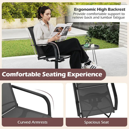 Outdoor Swivel Chairs Set of 2 with High Back and Breathable Seat-Black - Black - Patio Rocking Chairs & Gliders