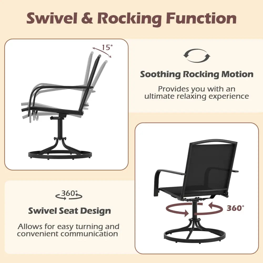 Outdoor Swivel Chairs Set of 2 with High Back and Breathable Seat-Black - Black - Patio Rocking Chairs & Gliders