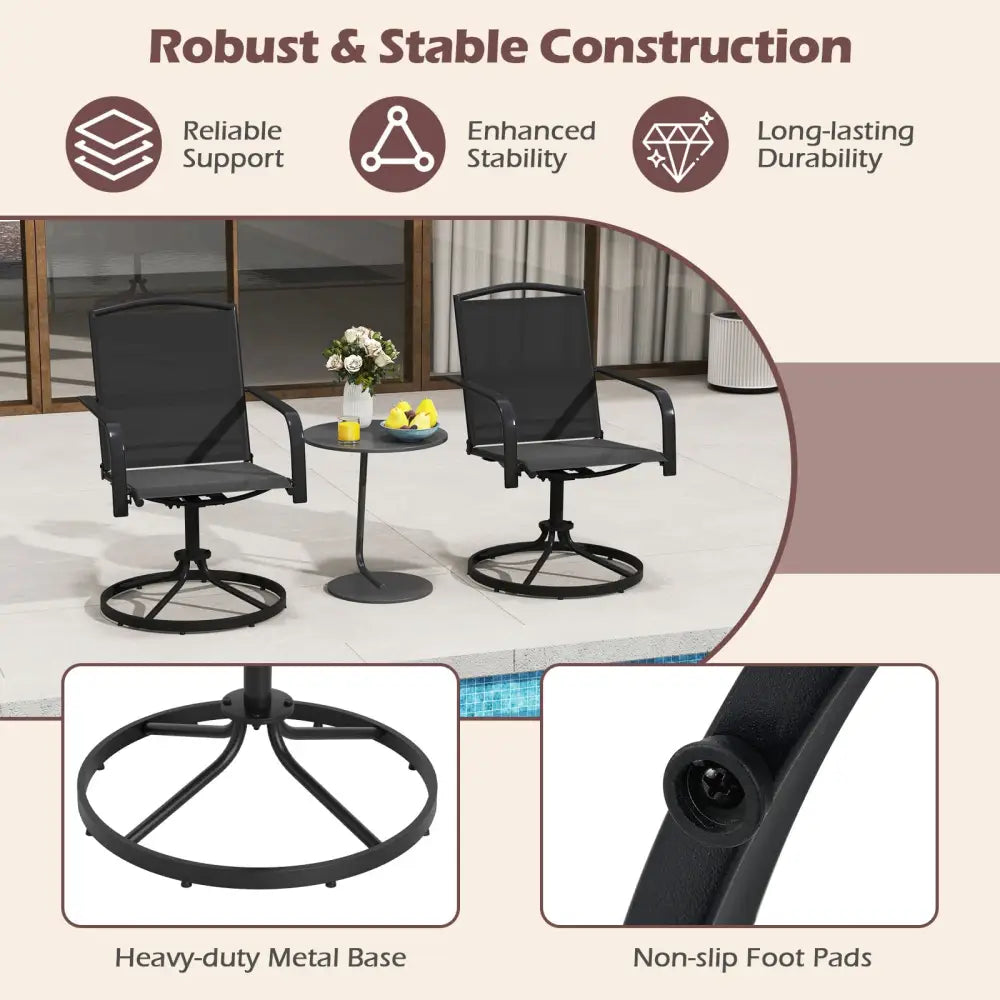 Outdoor Swivel Chairs Set of 2 with High Back and Breathable Seat-Black - Black - Patio Rocking Chairs & Gliders
