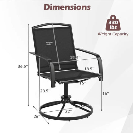 Outdoor Swivel Chairs Set of 2 with High Back and Breathable Seat-Black - Black - Patio Rocking Chairs & Gliders