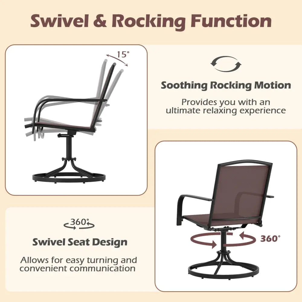 Outdoor Swivel Chairs Set of 2 with High Back and Breathable Seat-Coffee - Coffee - Patio Rocking Chairs & Gliders
