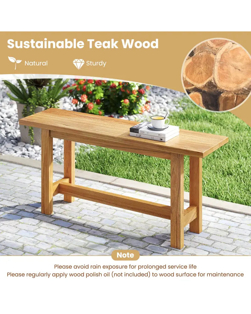 Outdoor Teak Wood Bench for Porch Backyard and Poolside - Teak - Outdoor Benches