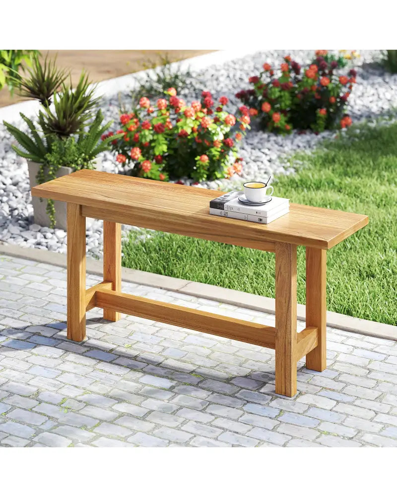 Outdoor Teak Wood Bench for Porch Backyard and Poolside - Teak - Outdoor Benches