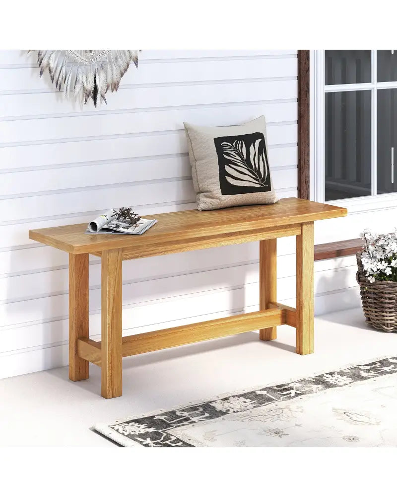 Outdoor Teak Wood Bench for Porch Backyard and Poolside - Teak - Outdoor Benches