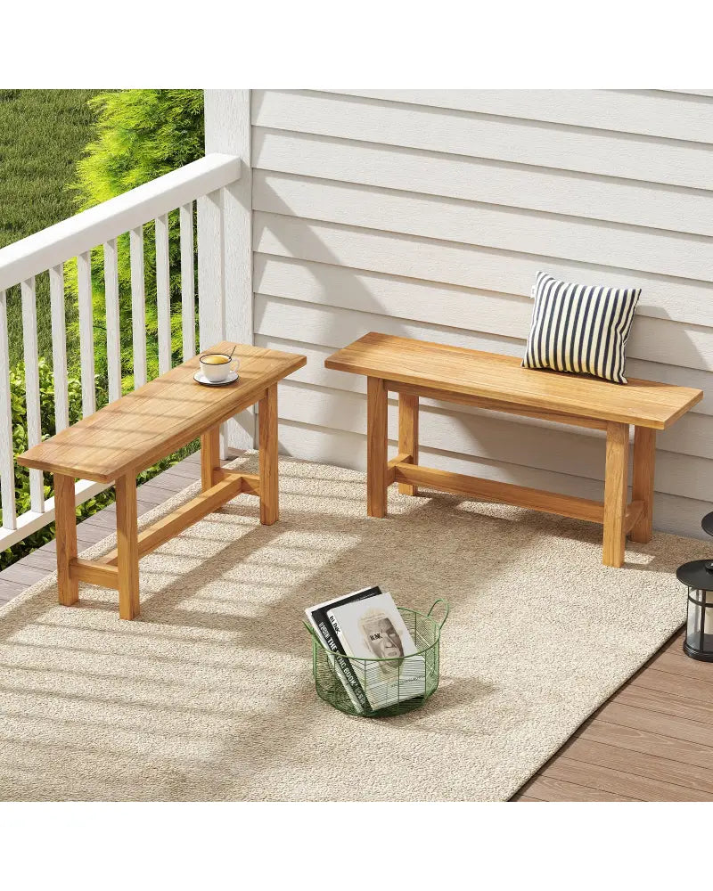 Outdoor Teak Wood Bench for Porch Backyard and Poolside - Teak - Outdoor Benches