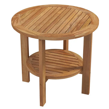 Outdoor Teak Wood Round Side Table Patio End Table with Slatted Storage Shelf - Natural - Patio Coffee Tables