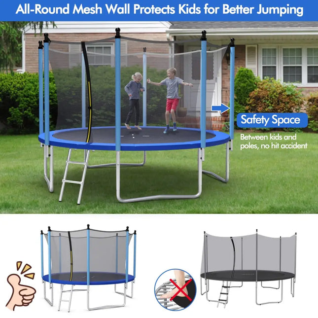 Outdoor Trampoline with Safety Closure Net-12 ft - Blue - Trampolines