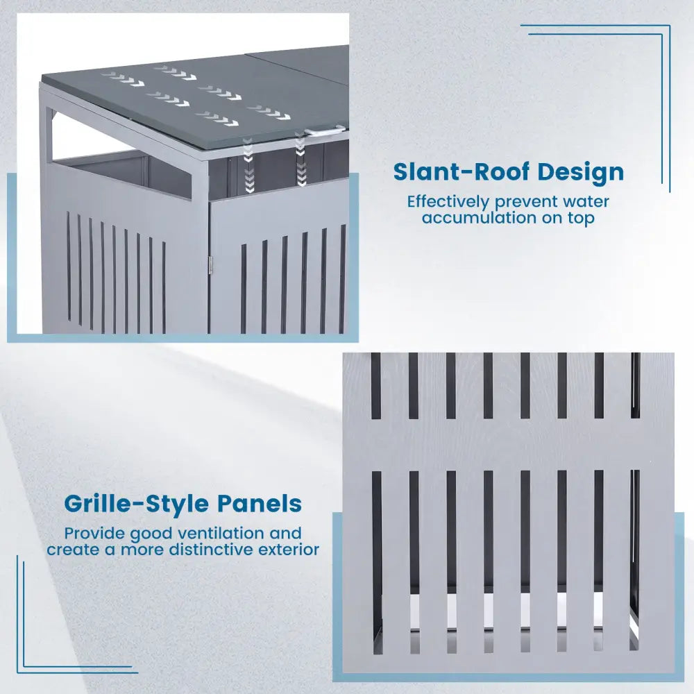 Outdoor Trash Can Storage Shed for 2 Bins with Gas Struts-Silver - Silver - Sheds & Outdoor Storage