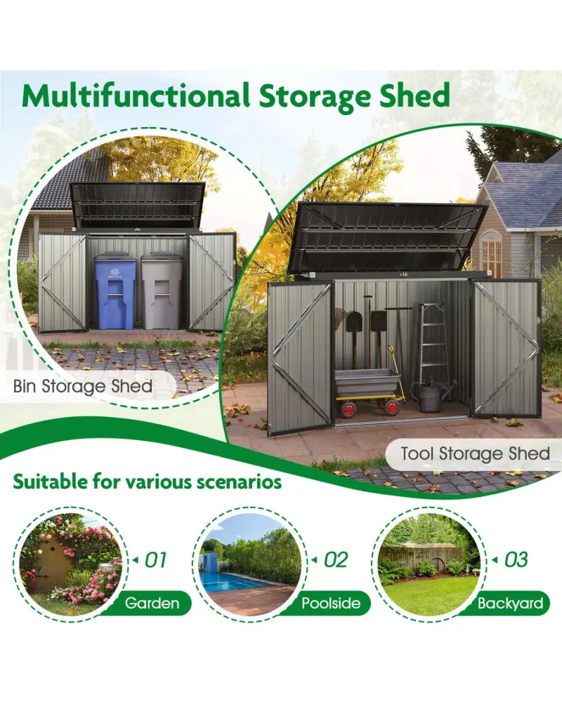 Outdoor Trash Can Storage Shed with Double Openings for Lawn-Dark Gray - Dark Gray - Sheds & Outdoor Storage