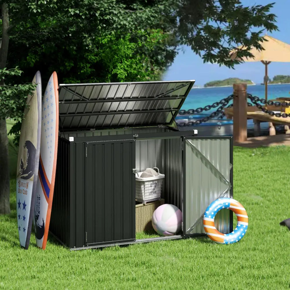 Outdoor Trash Can Storage Shed with Double Openings for Lawn-Dark Gray - Dark Gray - Sheds & Outdoor Storage