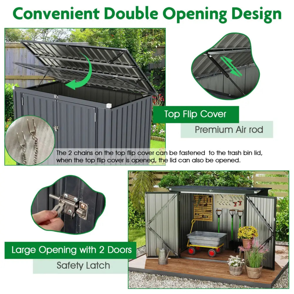 Outdoor Trash Can Storage Shed with Double Openings for Lawn-Dark Gray - Dark Gray - Sheds & Outdoor Storage