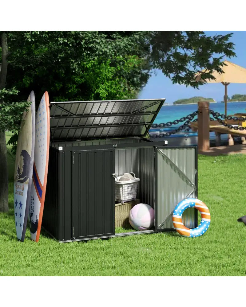 Outdoor Trash Can Storage Shed with Double Openings for Lawn-Dark Gray - Dark Gray - Sheds & Outdoor Storage