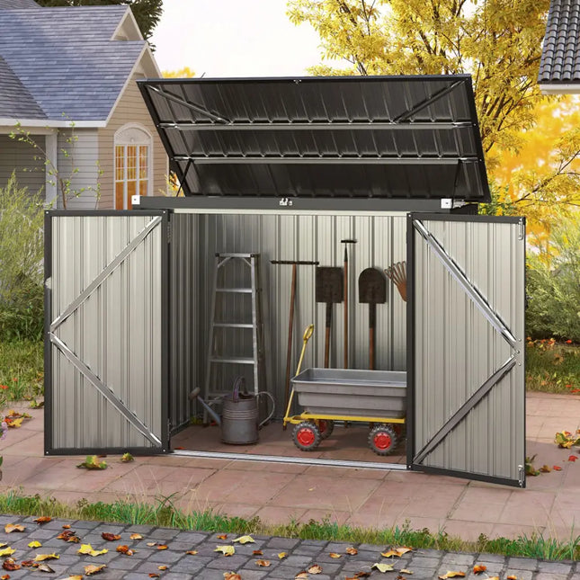 Outdoor Trash Can Storage Shed with Double Openings for Lawn-Dark Gray - Dark Gray - Sheds & Outdoor Storage