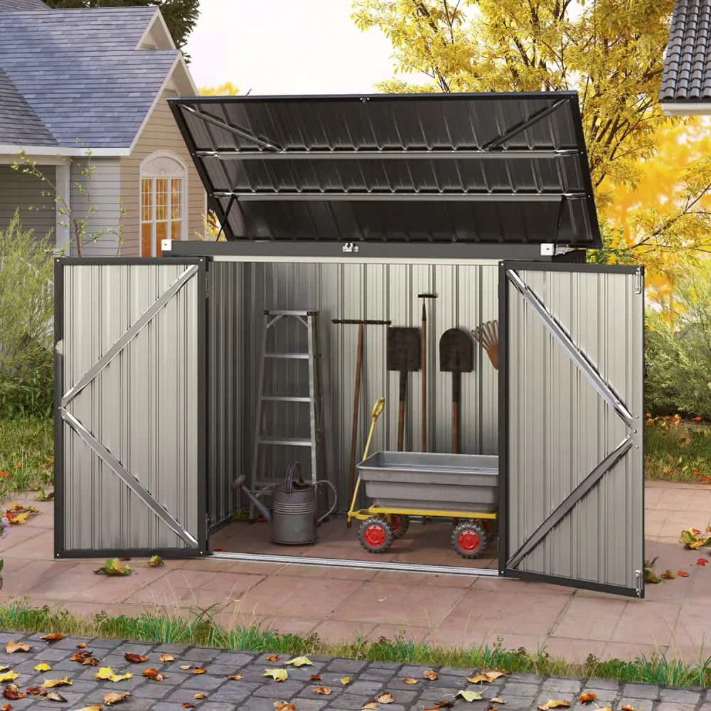 Outdoor Trash Can Storage Shed with Double Openings for Lawn-Dark Gray - Dark Gray - Sheds & Outdoor Storage