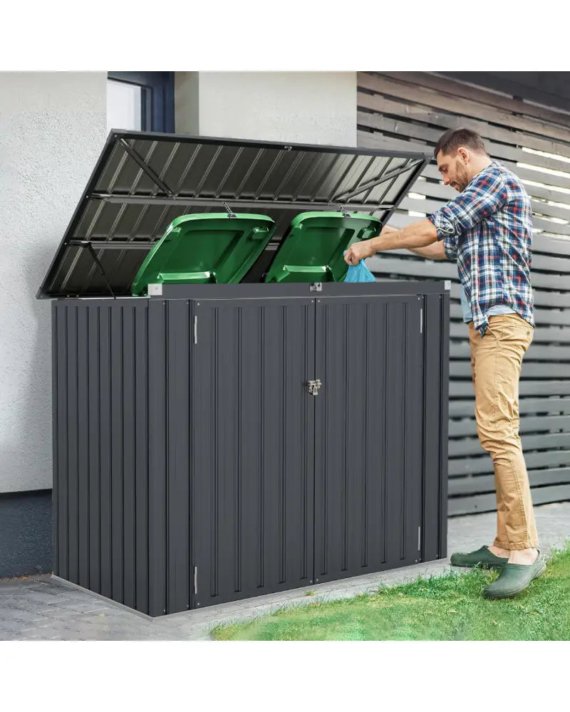 Outdoor Trash Can Storage Shed with Double Openings for Lawn-Dark Gray - Dark Gray - Sheds & Outdoor Storage