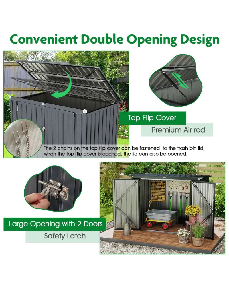 Outdoor Trash Can Storage Shed with Double Openings for Lawn-Dark Gray - Dark Gray - Sheds & Outdoor Storage