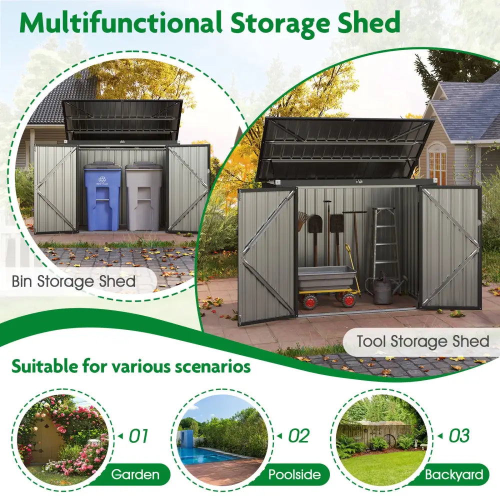 Outdoor Trash Can Storage Shed with Double Openings for Lawn-Dark Gray - Dark Gray - Sheds & Outdoor Storage