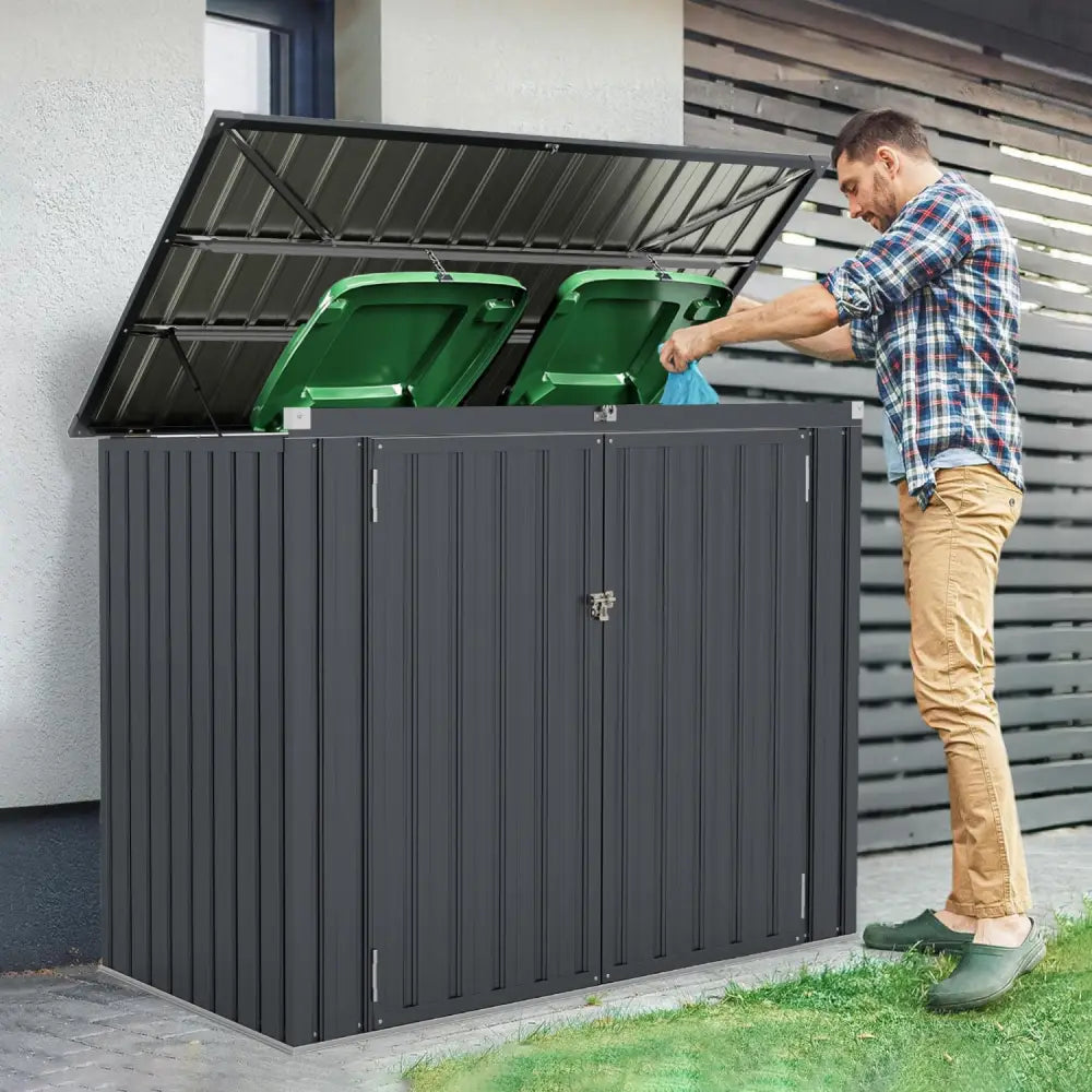 Outdoor Trash Can Storage Shed with Double Openings for Lawn-Dark Gray - Dark Gray - Sheds & Outdoor Storage