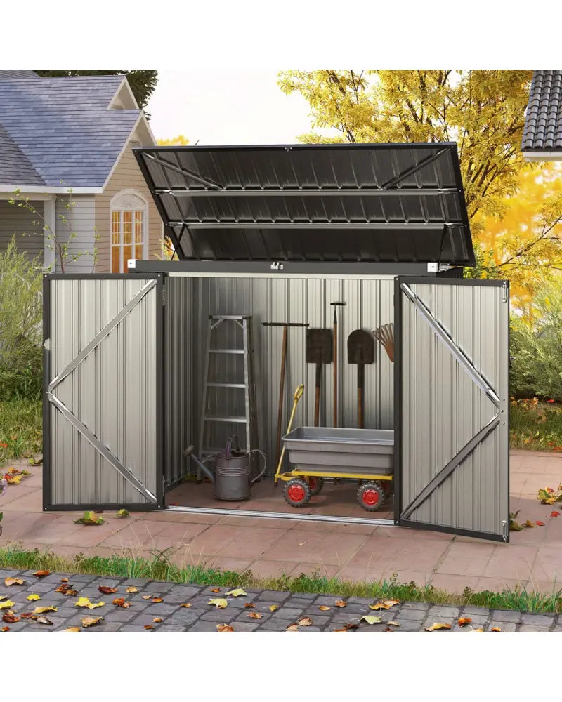 Outdoor Trash Can Storage Shed with Double Openings for Lawn-Dark Gray - Dark Gray - Sheds & Outdoor Storage