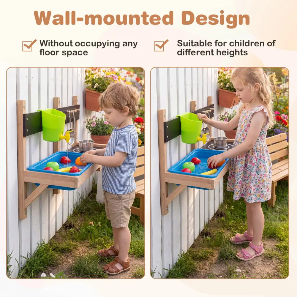 Outdoor Wall Mounted Mud Kitchen for Kids Ages 3+ - Play Kitchen Sets