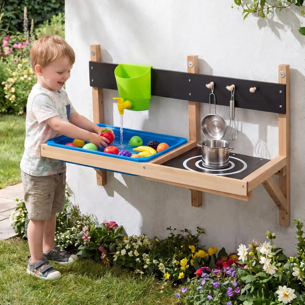 Outdoor Wall Mounted Mud Kitchen for Kids Ages 3+ - Play Kitchen Sets
