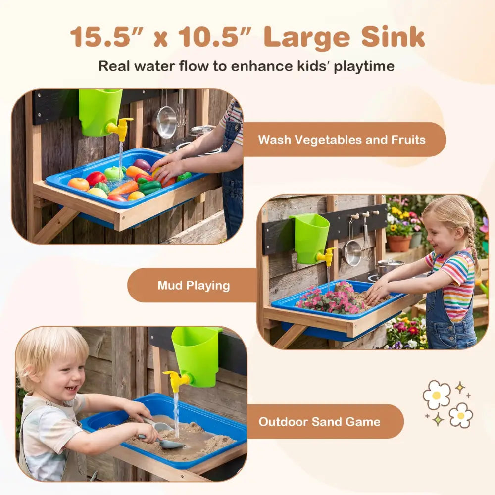 Outdoor Wall Mounted Mud Kitchen for Kids Ages 3+ - Play Kitchen Sets