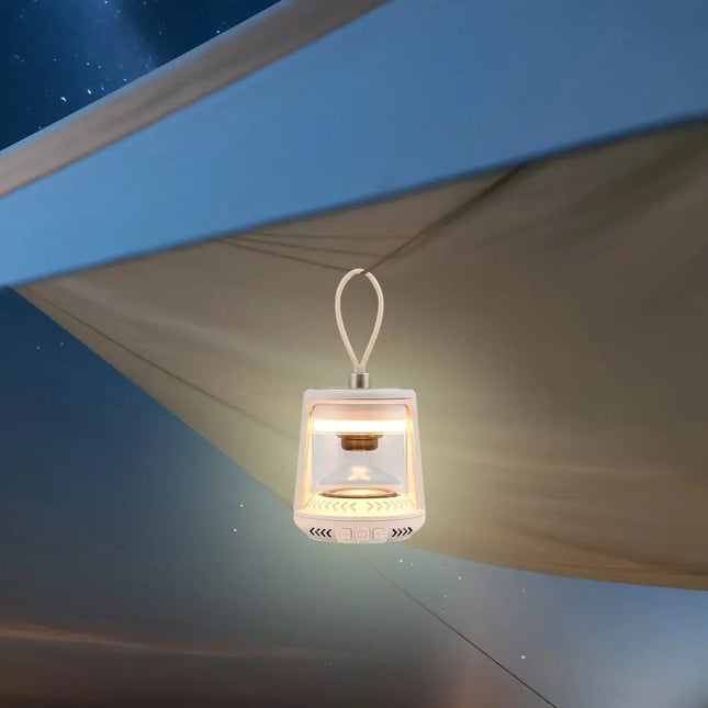 Outdoor Waterproof Camping Lantern Speaker with 3 LED Light Colors - White - Camping