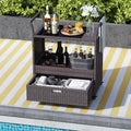 Outdoor Wicker Bar Cart Table with Tempered Glass Top - Kitchen Islands & Carts
