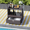Outdoor Wicker Bar Cart Table with Tempered Glass Top - Kitchen Islands & Carts