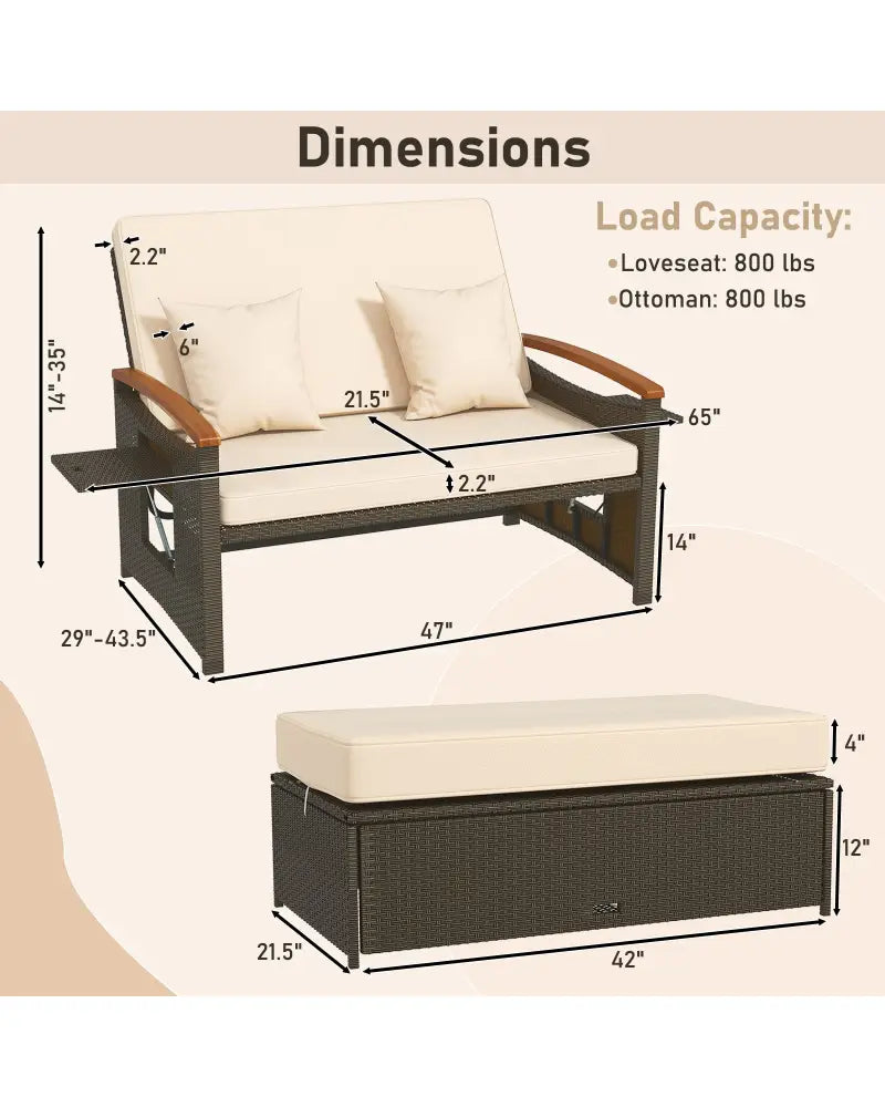 Outdoor Wicker Daybed with Folding Panels and Storage Ottoman-Beige - Beige - Outdoor Chaise Lounges