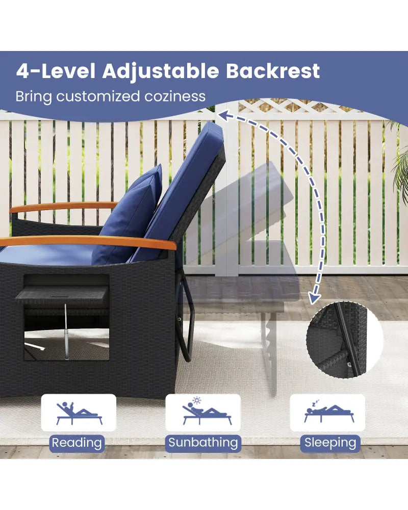 Outdoor Wicker Daybed with Folding Panels and Storage Ottoman-Dark Blue - Dark Blue - Outdoor Chaise Lounges