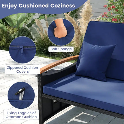 Outdoor Wicker Daybed with Folding Panels and Storage Ottoman-Dark Blue - Dark Blue - Outdoor Chaise Lounges