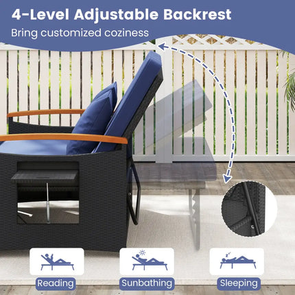 Outdoor Wicker Daybed with Folding Panels and Storage Ottoman-Dark Blue - Dark Blue - Outdoor Chaise Lounges