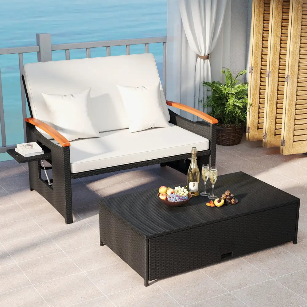 Outdoor Wicker Daybed with Folding Panels and Storage Ottoman-White - White - Outdoor Chaise Lounges